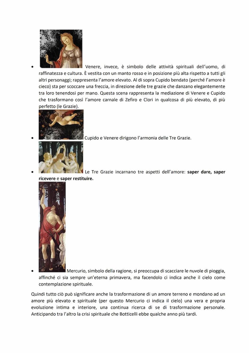 LA PRIMAVERA DI BOTTICELLI
La primavera è un celebre dipinto di soggetto mitologico e una complessa allegoria. I concetti e le
idee sono esp