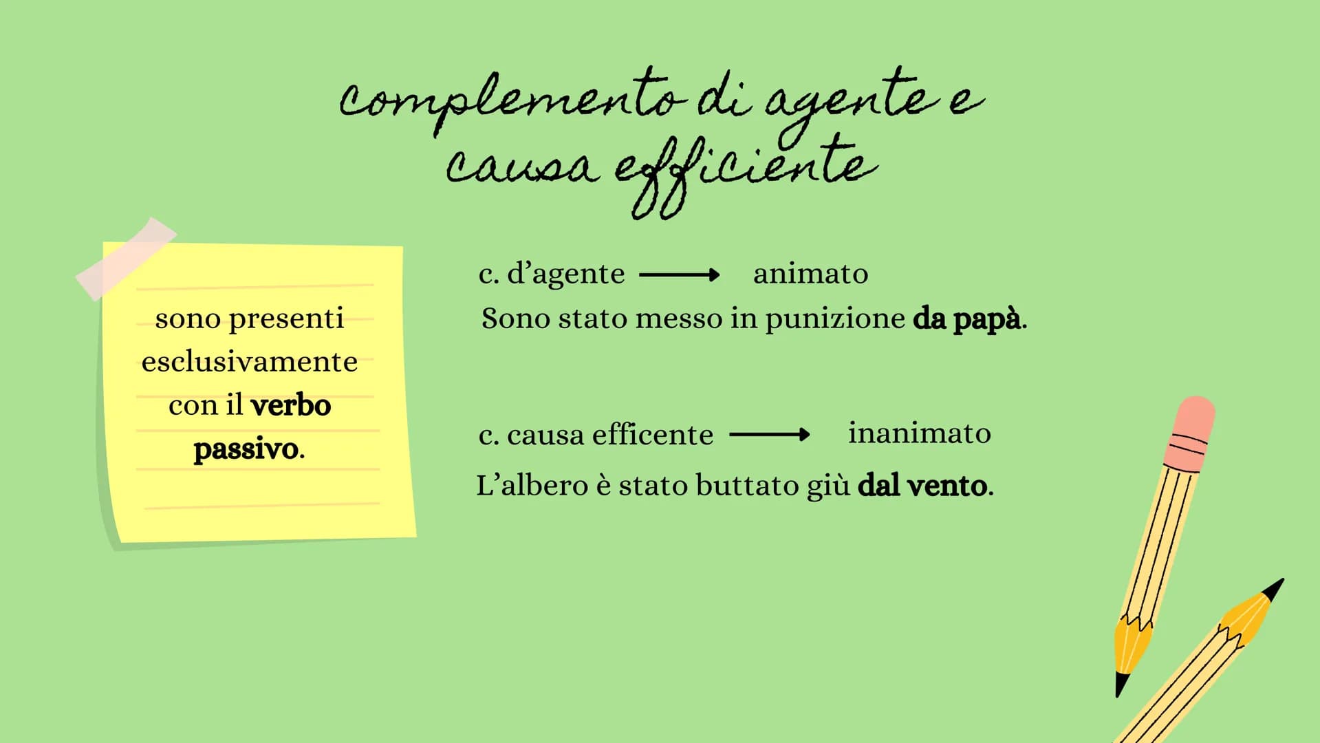 
<p>In questo riepilogo vengono trattati tutti i complementi, ovvero i complementi di agente e efficiente, di causa e di fine, di abbondanza