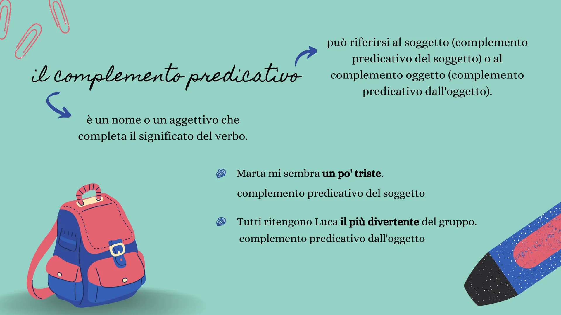 
<p>In questo riepilogo vengono trattati tutti i complementi, ovvero i complementi di agente e efficiente, di causa e di fine, di abbondanza