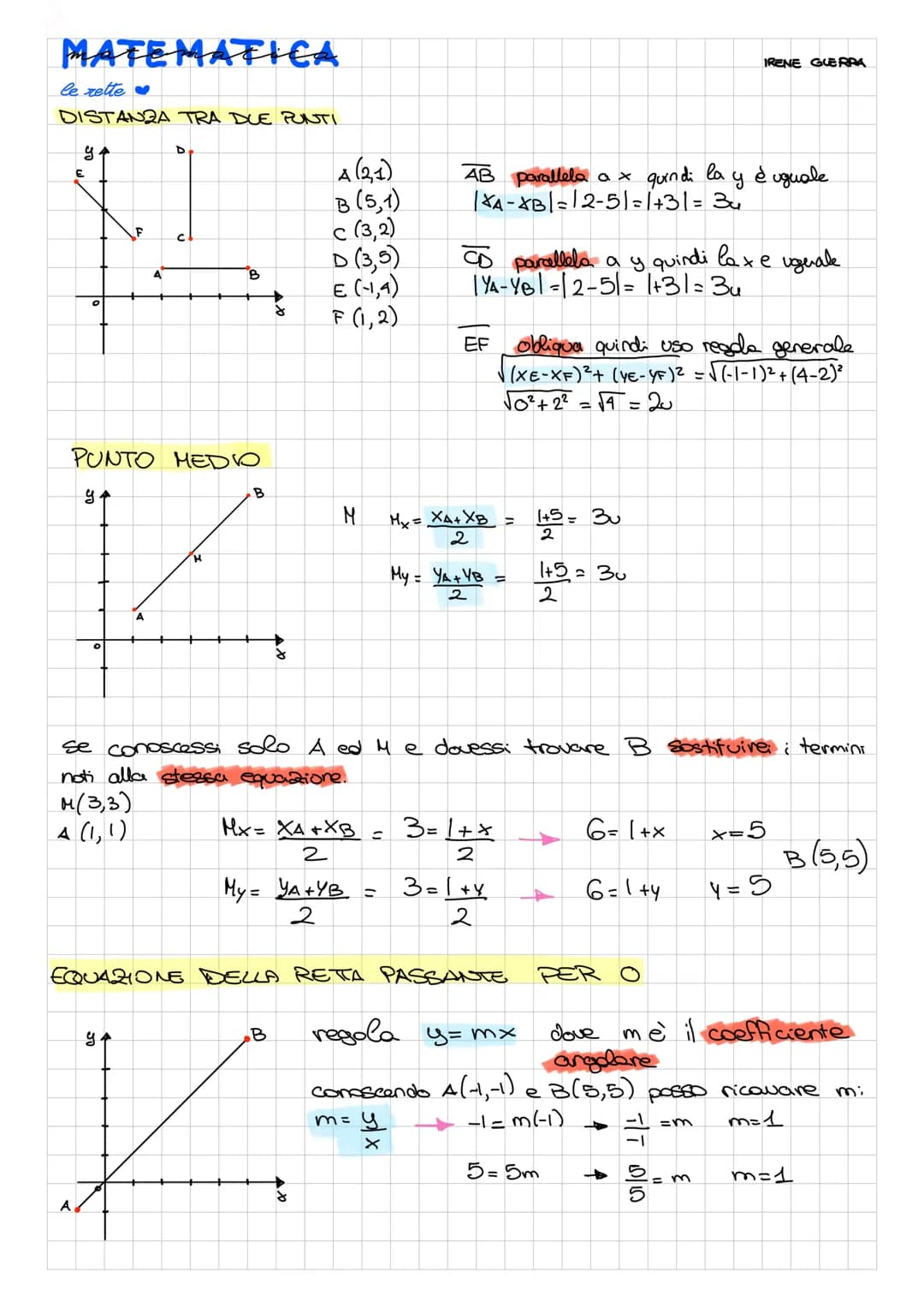 MATEMATICA
le rette
DISTANZA TRA DUE PUNTI
у.
E
A
O
PUNTO MEDIO
y 4
O
M(3,3)
A (1,1)
F
у
D
A
B
se
noti alla stessa equazione.
A(2,1)
B (5,1)