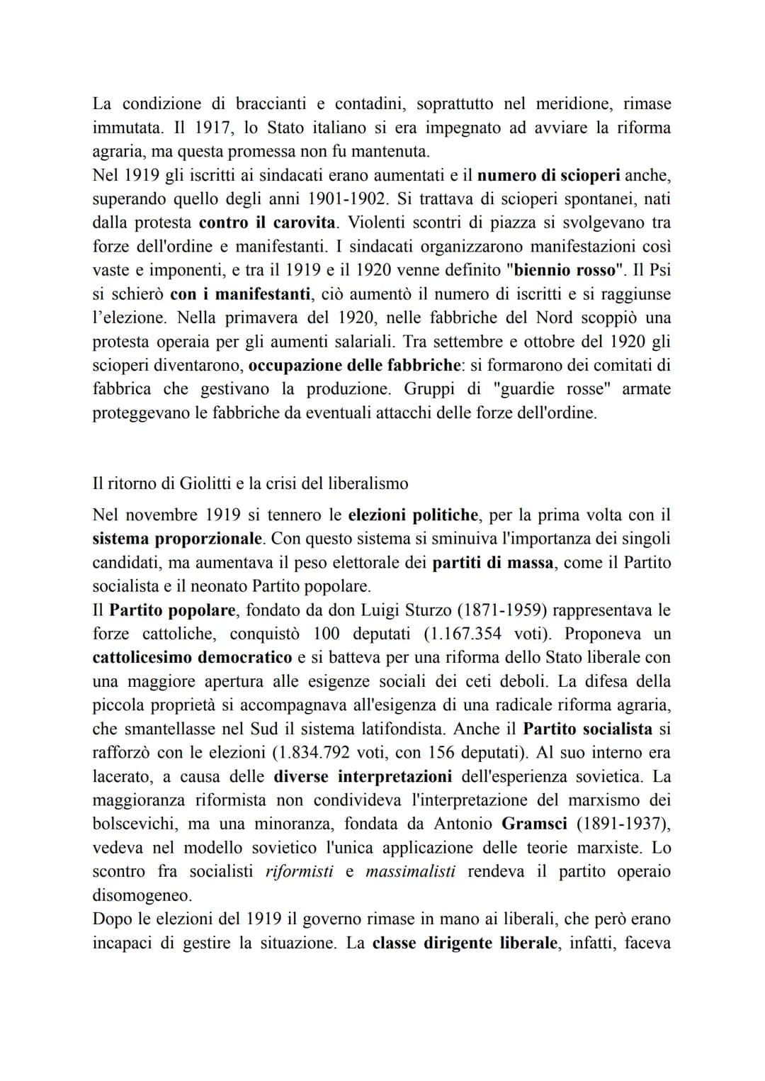 Il fascismo alla conquista del potere
L'Italia in crisi e il ritorno di Giolitti
L'italia del dopoguerra
L'Italia era vincitrice del primo c