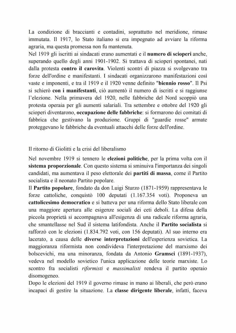 Il fascismo alla conquista del potere
L'Italia in crisi e il ritorno di Giolitti
L'italia del dopoguerra
L'Italia era vincitrice del primo c