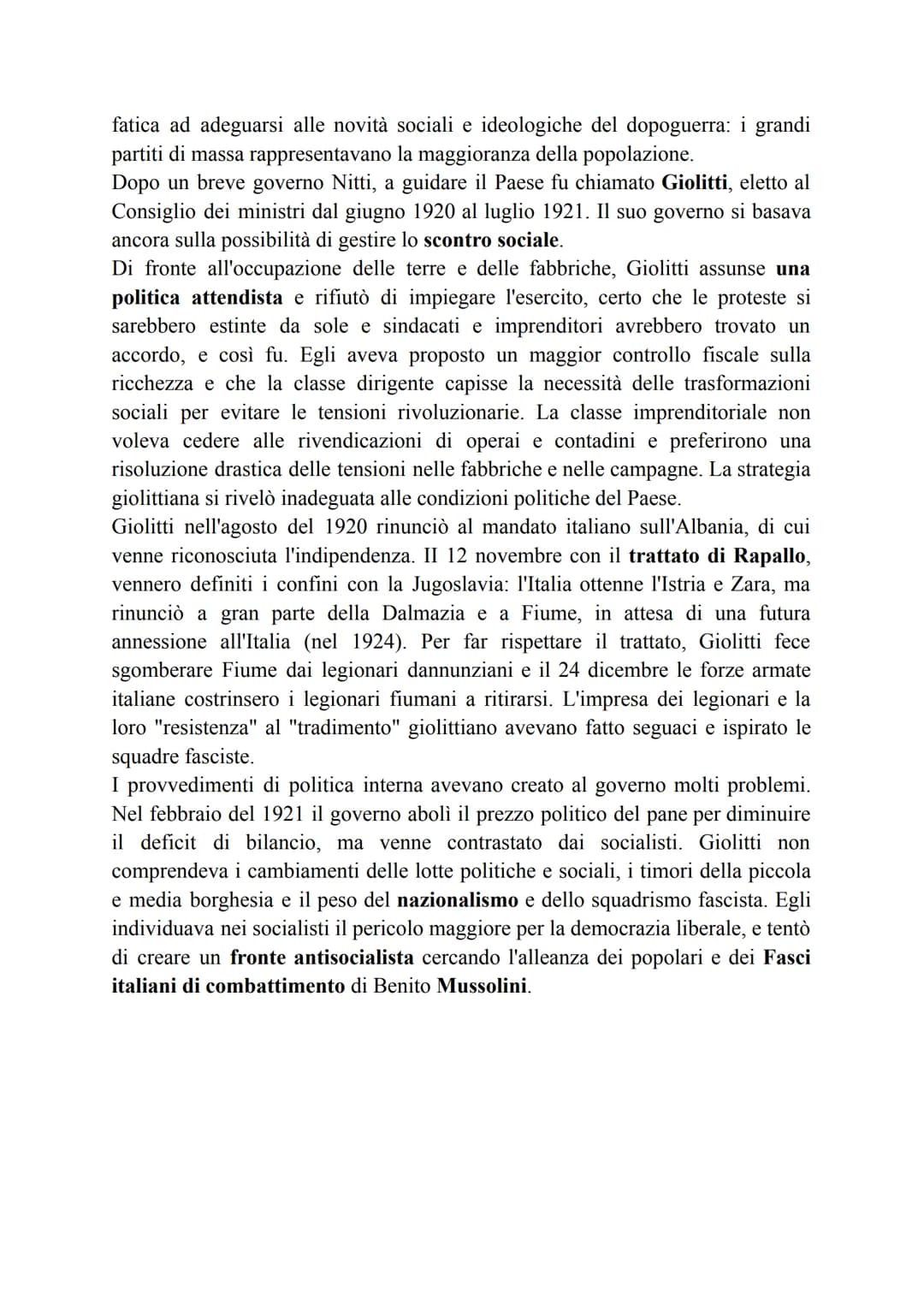 Il fascismo alla conquista del potere
L'Italia in crisi e il ritorno di Giolitti
L'italia del dopoguerra
L'Italia era vincitrice del primo c