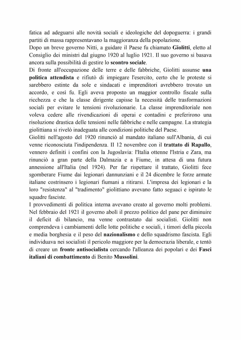 Il fascismo alla conquista del potere
L'Italia in crisi e il ritorno di Giolitti
L'italia del dopoguerra
L'Italia era vincitrice del primo c