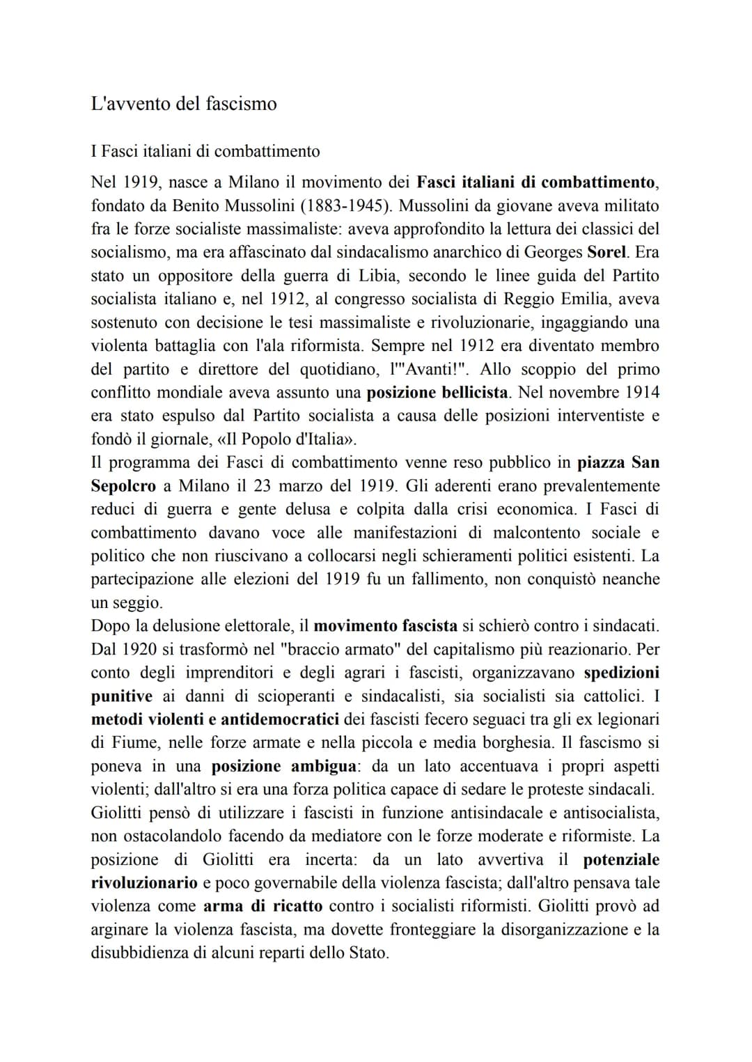 Il fascismo alla conquista del potere
L'Italia in crisi e il ritorno di Giolitti
L'italia del dopoguerra
L'Italia era vincitrice del primo c