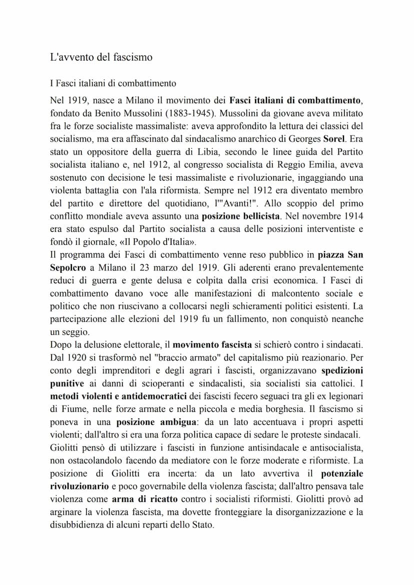 Il fascismo alla conquista del potere
L'Italia in crisi e il ritorno di Giolitti
L'italia del dopoguerra
L'Italia era vincitrice del primo c