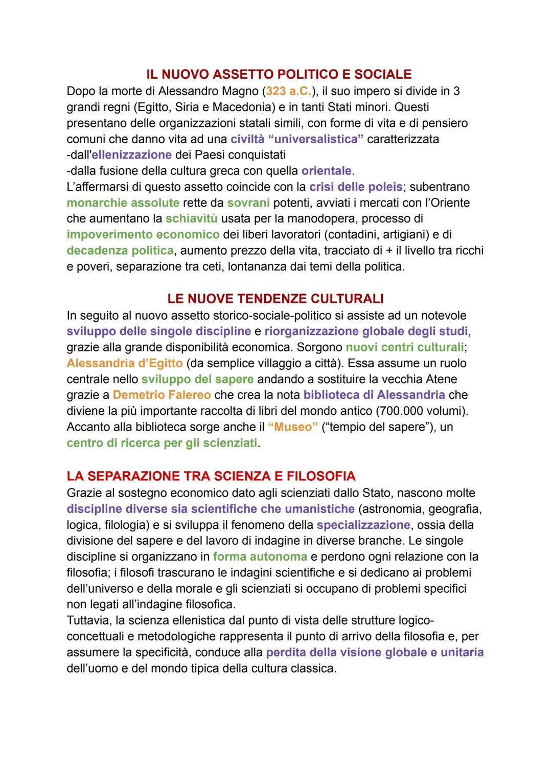 IL NUOVO ASSETTO POLITICO E SOCIALE
Dopo la morte di Alessandro Magno (323 a.C.), il suo impero si divide in 3
grandi regni (Egitto, Siria e
