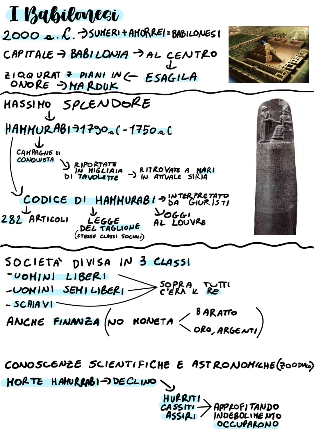 I Babilonesi
2000 a. C. SUMERI + AMORREI = BABILONES
CAPITALE BABILONIA → AL CENTRO
CENTRO
ZIQQURAT 7 PIANI IN GESAGILA
ONORE MARDUK
MASSIMO