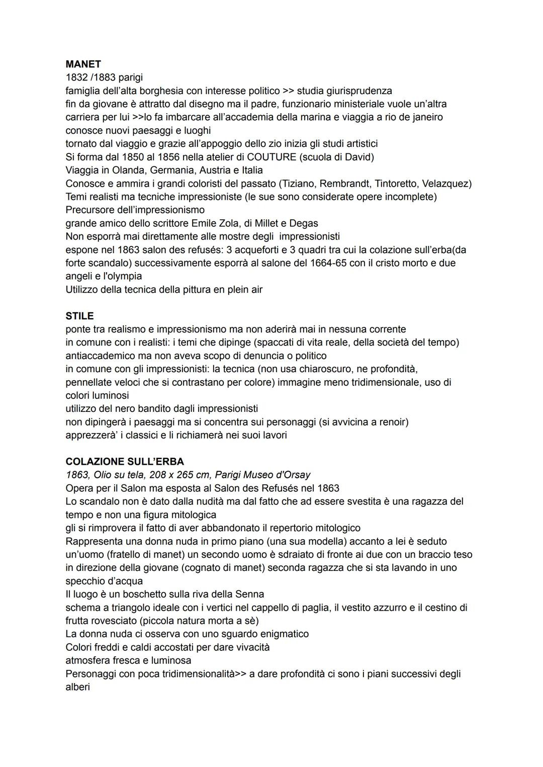 # MANET
1832/1883 parigi
famiglia dell'alta borghesia con interesse politico >> studia giurisprudenza
fin da giovane è attratto dal disegno 