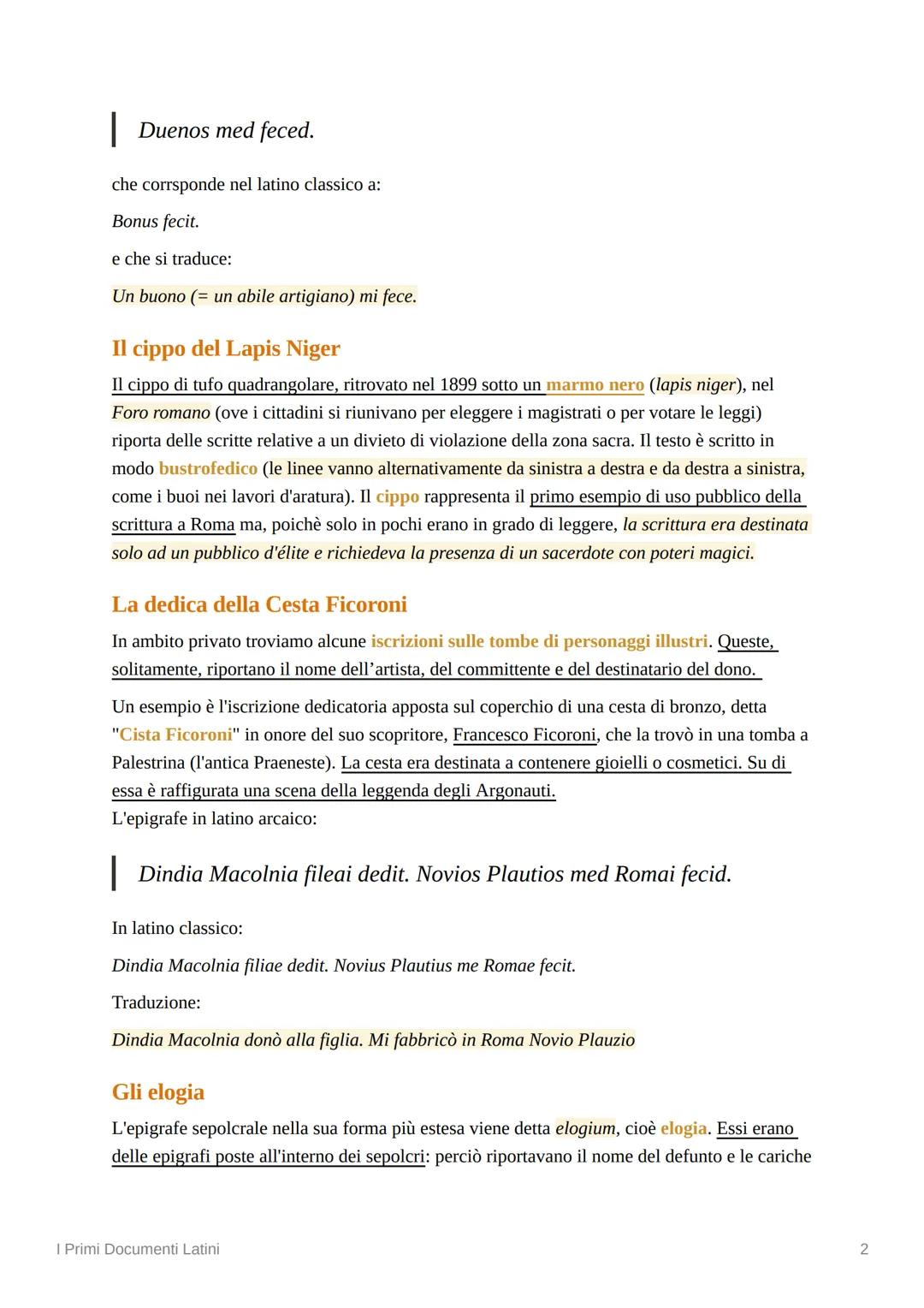 210

# I Primi Documenti Latini

## Le più antiche iscrizioni latine

Le prime manifestazioni culturali latine erano orali. Anticamente la s