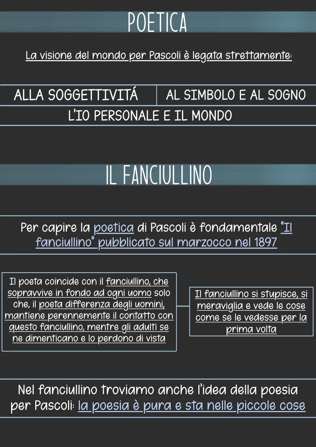 Giovanni Pascoli
< Nasce a San mauro di Romagna nel 1855.
< È il quarto di dieci fratelli e vive per un primo periodo della sua
infanzia pre