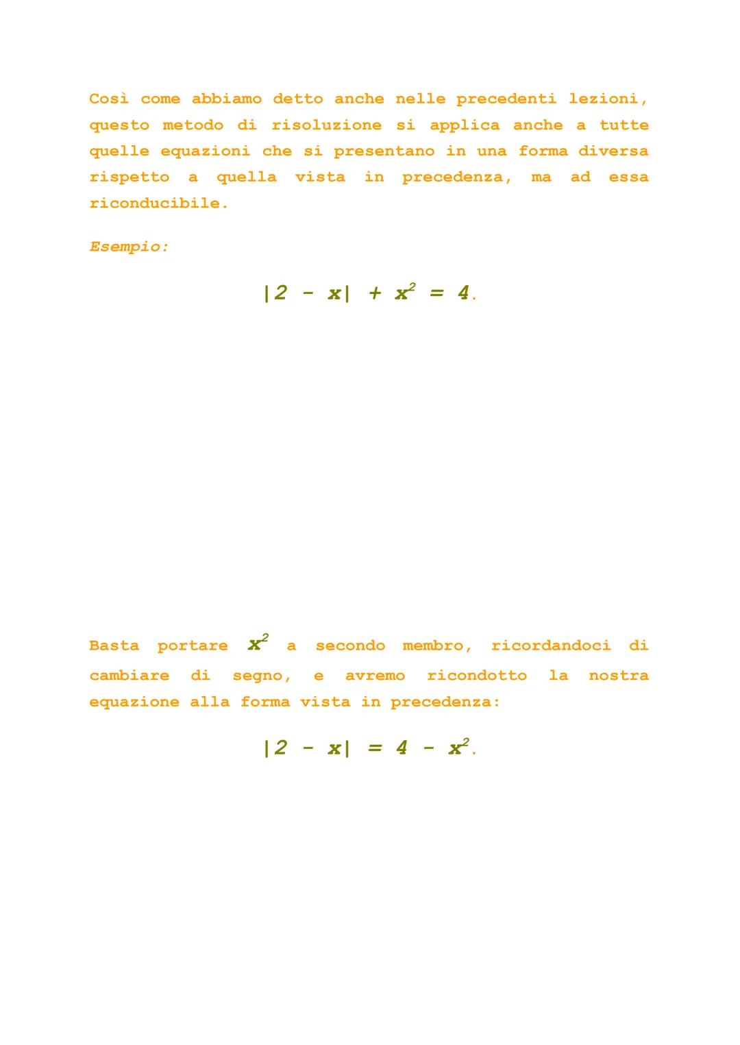 # Equazioni con valore assoluto

Equazioni con valore assoluto sono equazioni che contengono
un'incognita all'interno di un valore assoluto.