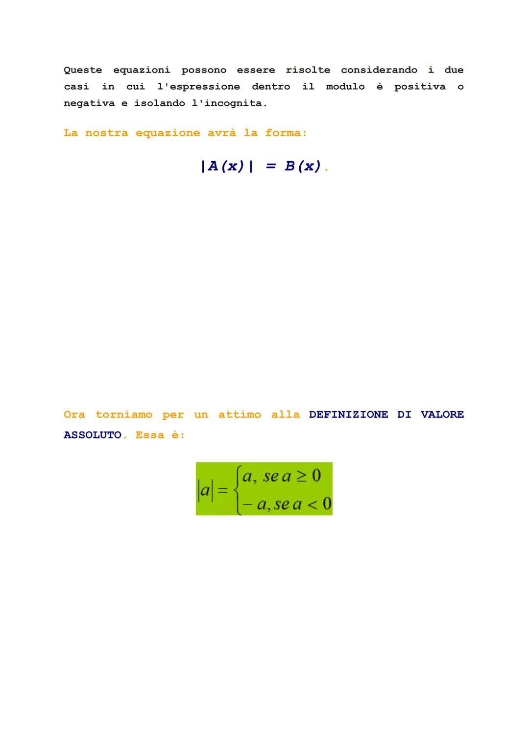 # Equazioni con valore assoluto

Equazioni con valore assoluto sono equazioni che contengono
un'incognita all'interno di un valore assoluto.