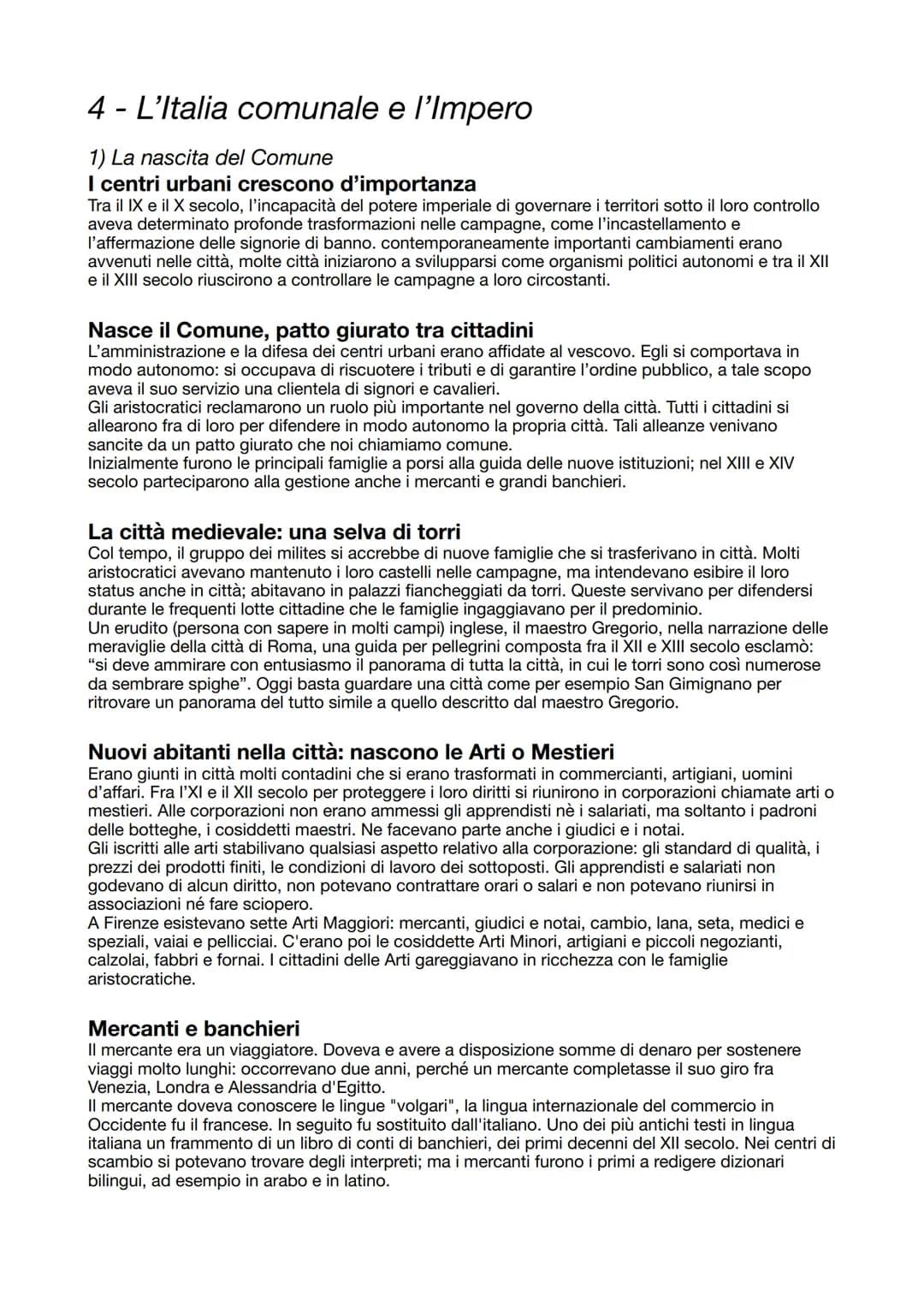 4 - L'Italia comunale e l'Impero
1) La nascita del Comune
I centri urbani crescono d'importanza
Tra il IX e il X secolo, l'incapacità del po