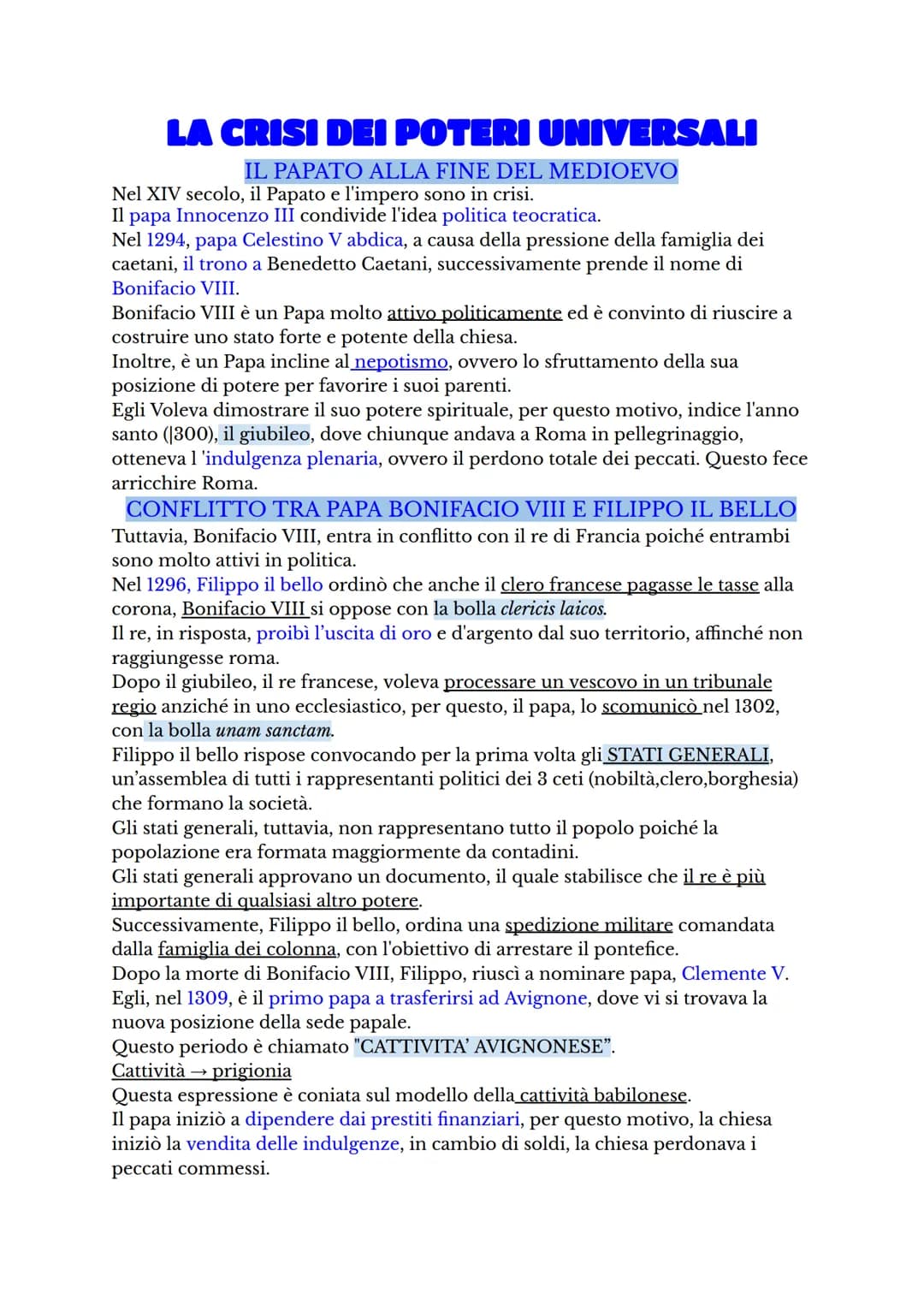 LA CRISI DEI POTERI UNIVERSALI
IL PAPATO ALLA FINE DEL MEDIOEVO
Nel XIV secolo, il Papato e l'impero sono in crisi.
Il papa Innocenzo III co