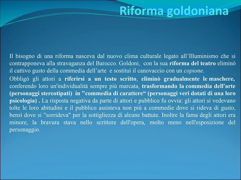 CARLO GOLDONI
Carlo Goldoni nacque a Venezia nel 1707 da una famiglia borghese.
Il padre, medico di professione, era uno spirito ribelle e v