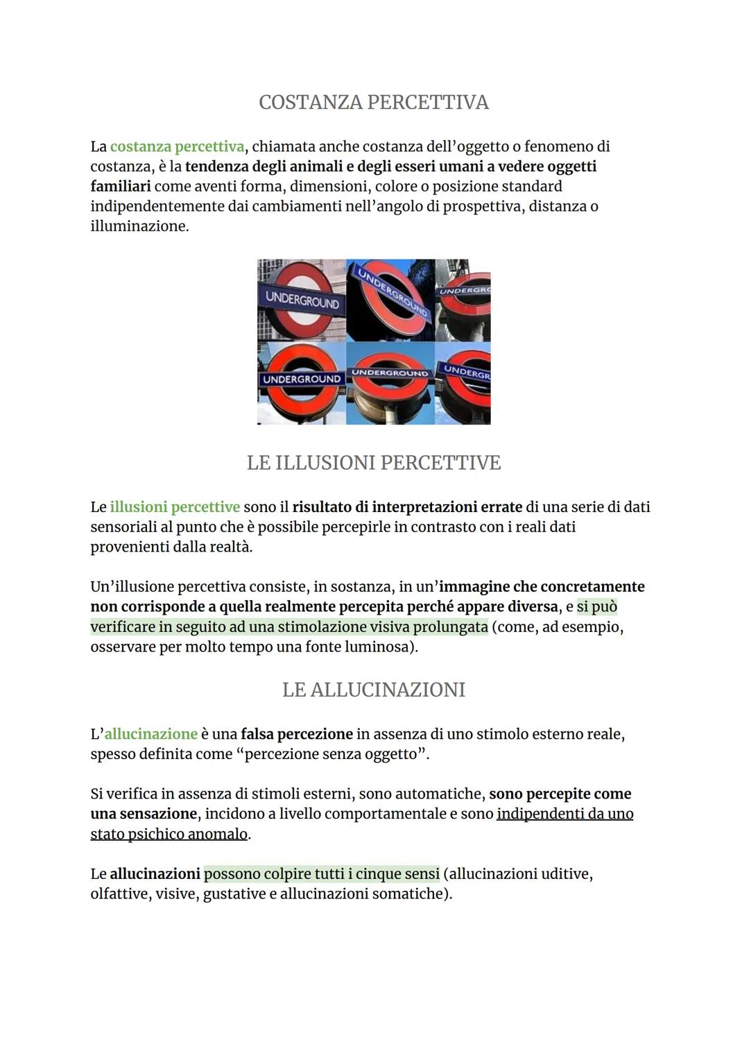 I PROCESSI COGNITIVI: LA PERCEZIONE
La sensazione è il processo secondo il quale un'informazione esterna viene rilevata
dai recettori sensor