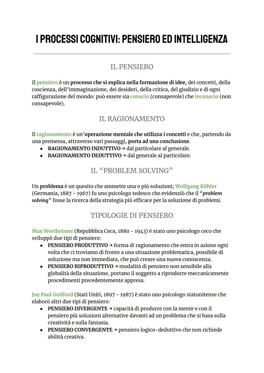 I PROCESSI COGNITIVI: LA PERCEZIONE
La sensazione è il processo secondo il quale un'informazione esterna viene rilevata
dai recettori sensor