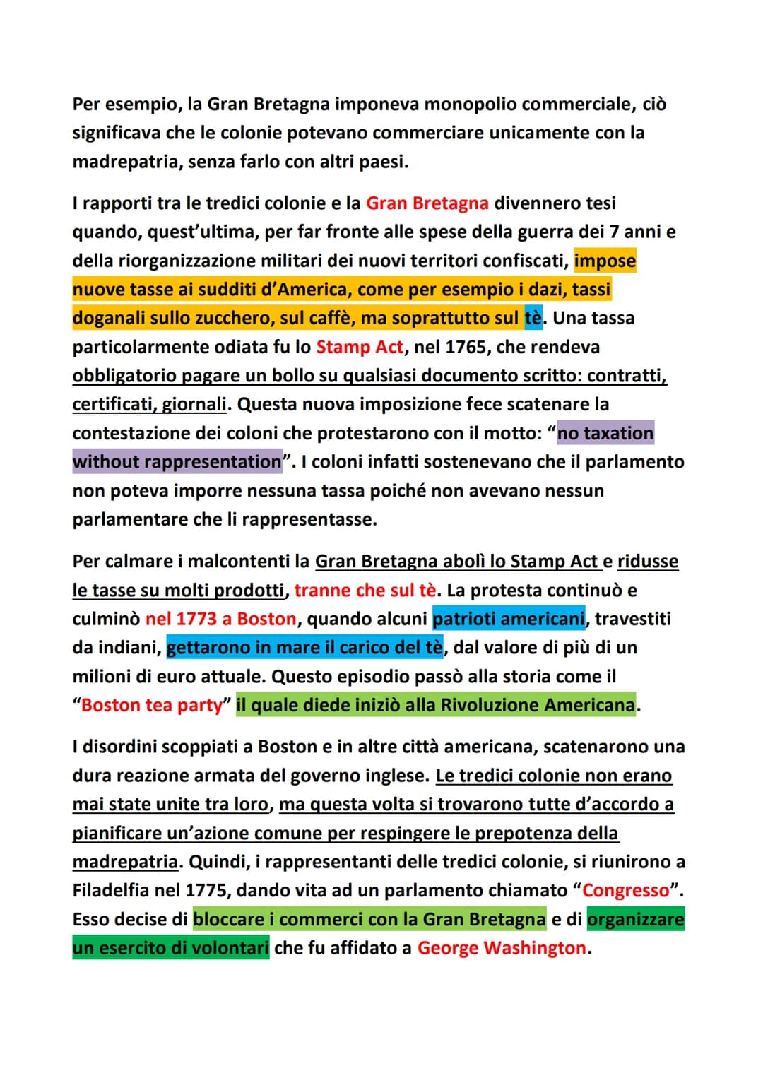 Rivoluzione Americana
Tra il 1607 e il 1750 gli inglese fondarono le tredici colonie lungo la costa
Atlantica dell'America settentrionale. Q