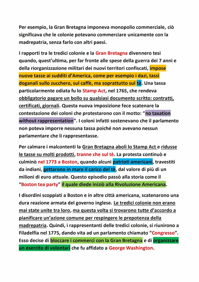 Rivoluzione Americana
Tra il 1607 e il 1750 gli inglese fondarono le tredici colonie lungo la costa
Atlantica dell'America settentrionale. Q