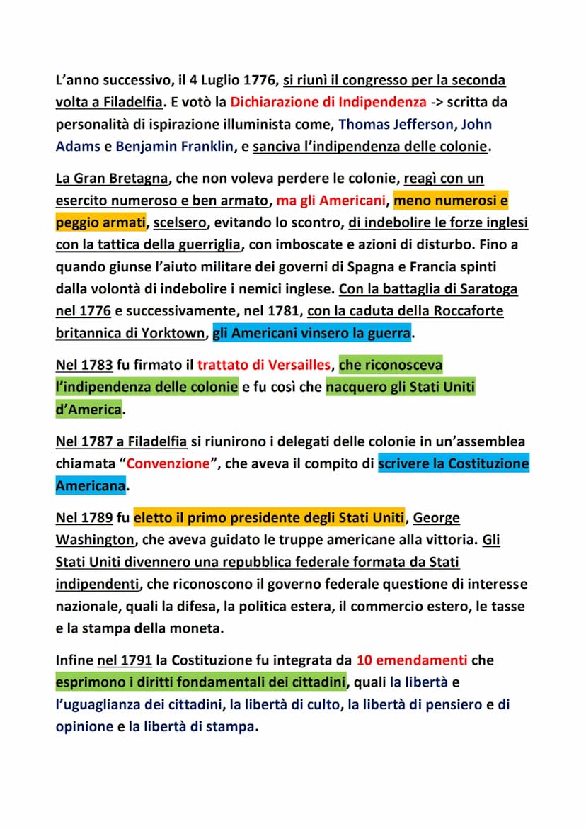 Rivoluzione Americana
Tra il 1607 e il 1750 gli inglese fondarono le tredici colonie lungo la costa
Atlantica dell'America settentrionale. Q