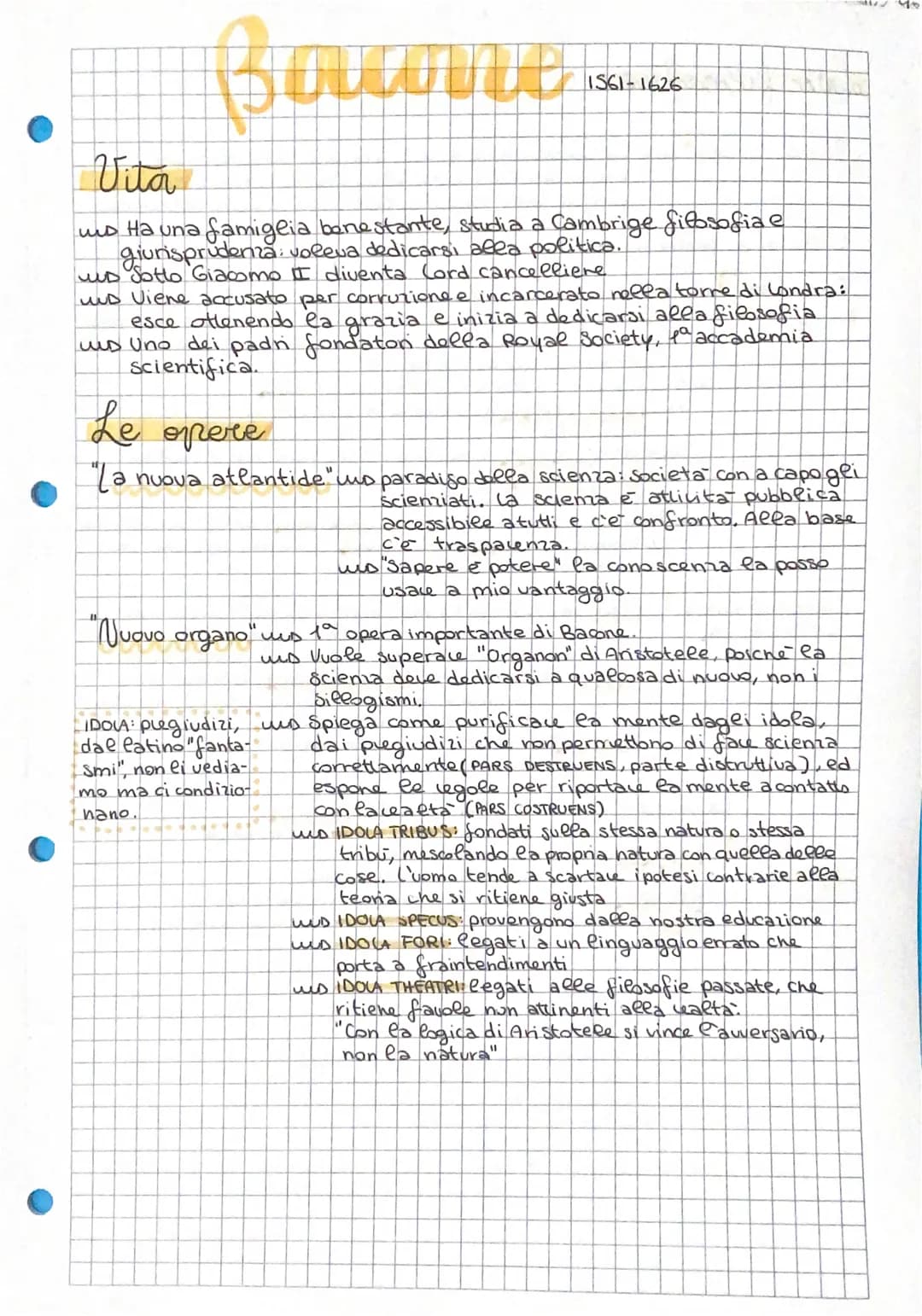 Bacone
1561-1626
Vita
us Ha una famiglia benestante, studia a Cambrige filosofia e
giurisprudenza voleva dedicarsi alla politica.
us Sotto G