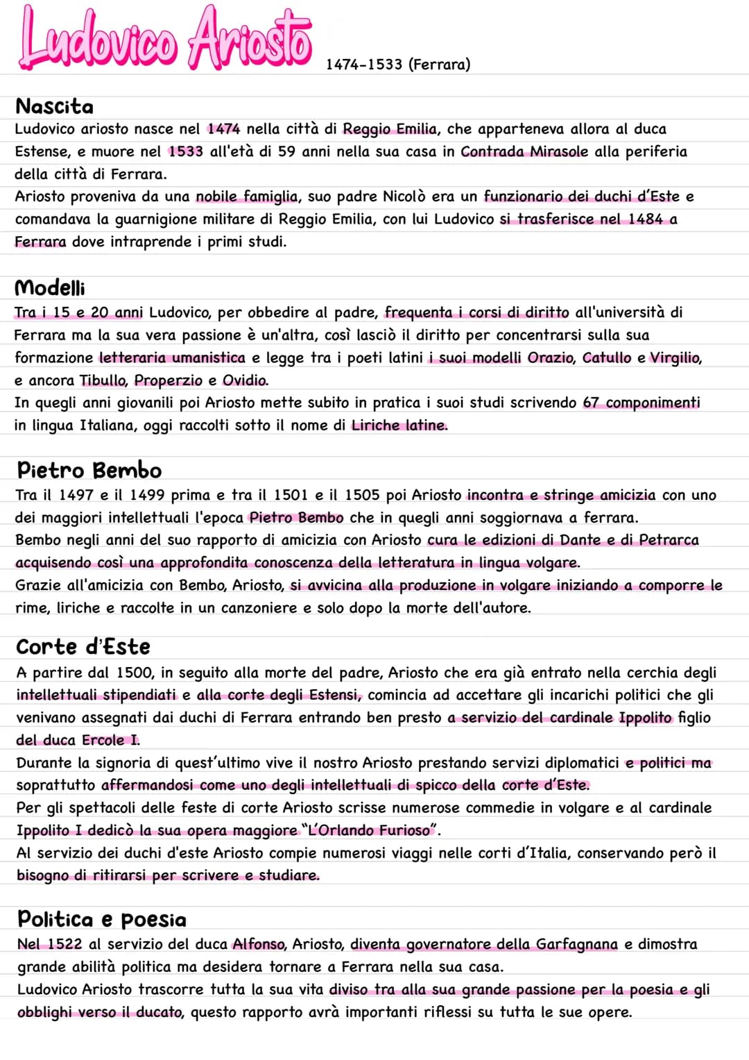 Ariosto vita e opere
