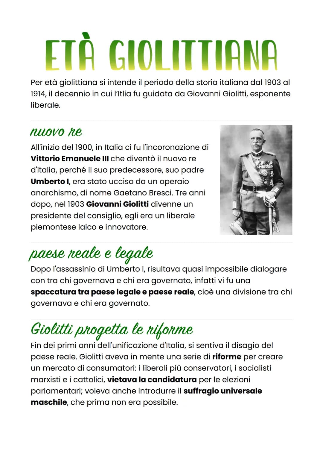 ETÀ
ETA GIOLITTIANA
Per età giolittiana si intende il periodo della storia italiana dal 1903 al
1914, il decennio in cui l'Itlia fu guidata 