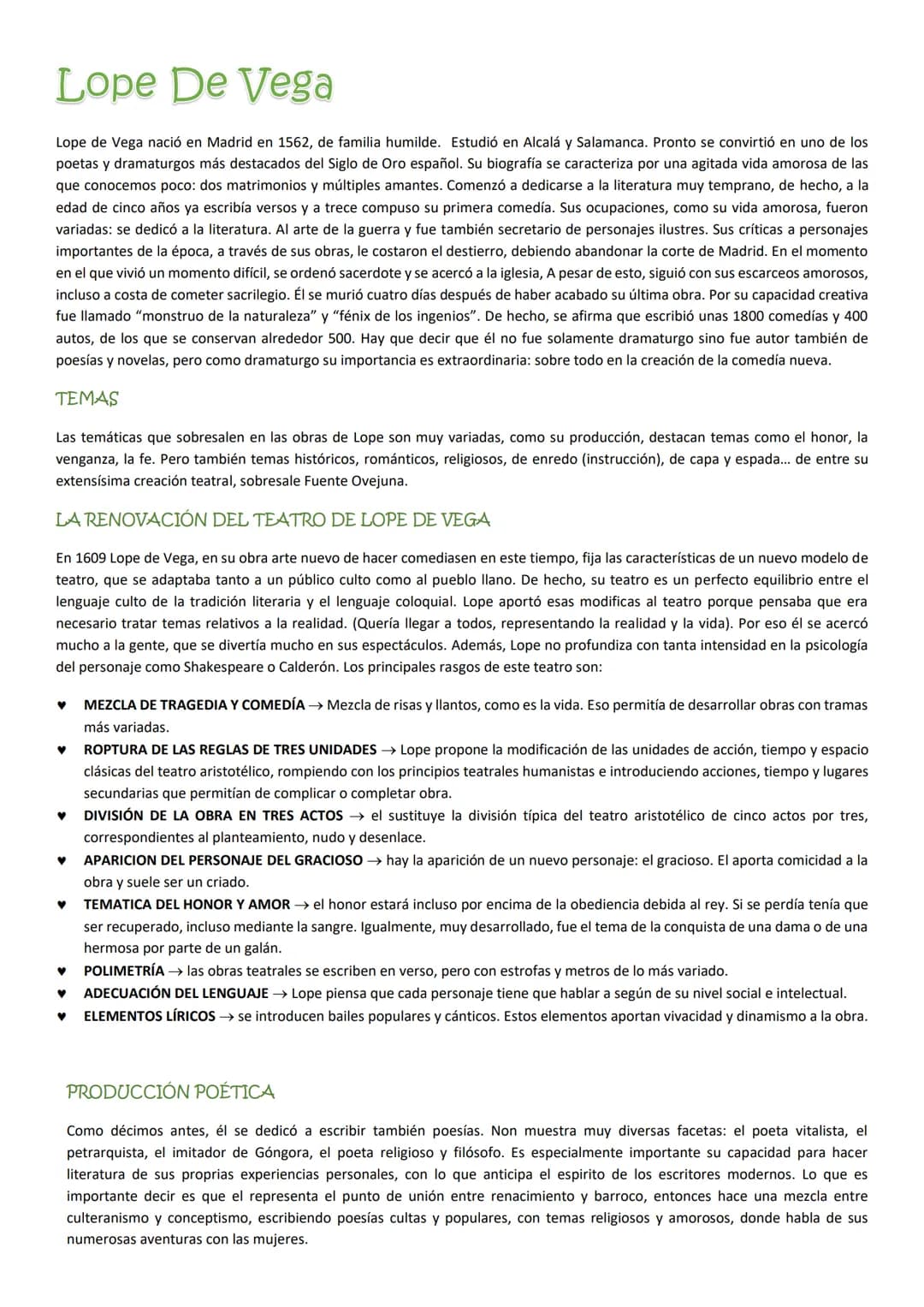 El Teatro
(o comedia nueva/nacional, teatro de Lope de Vega)
CARACTERISTICAS
En el siglo XVII se desarrolla en España un tipo de teatro cono