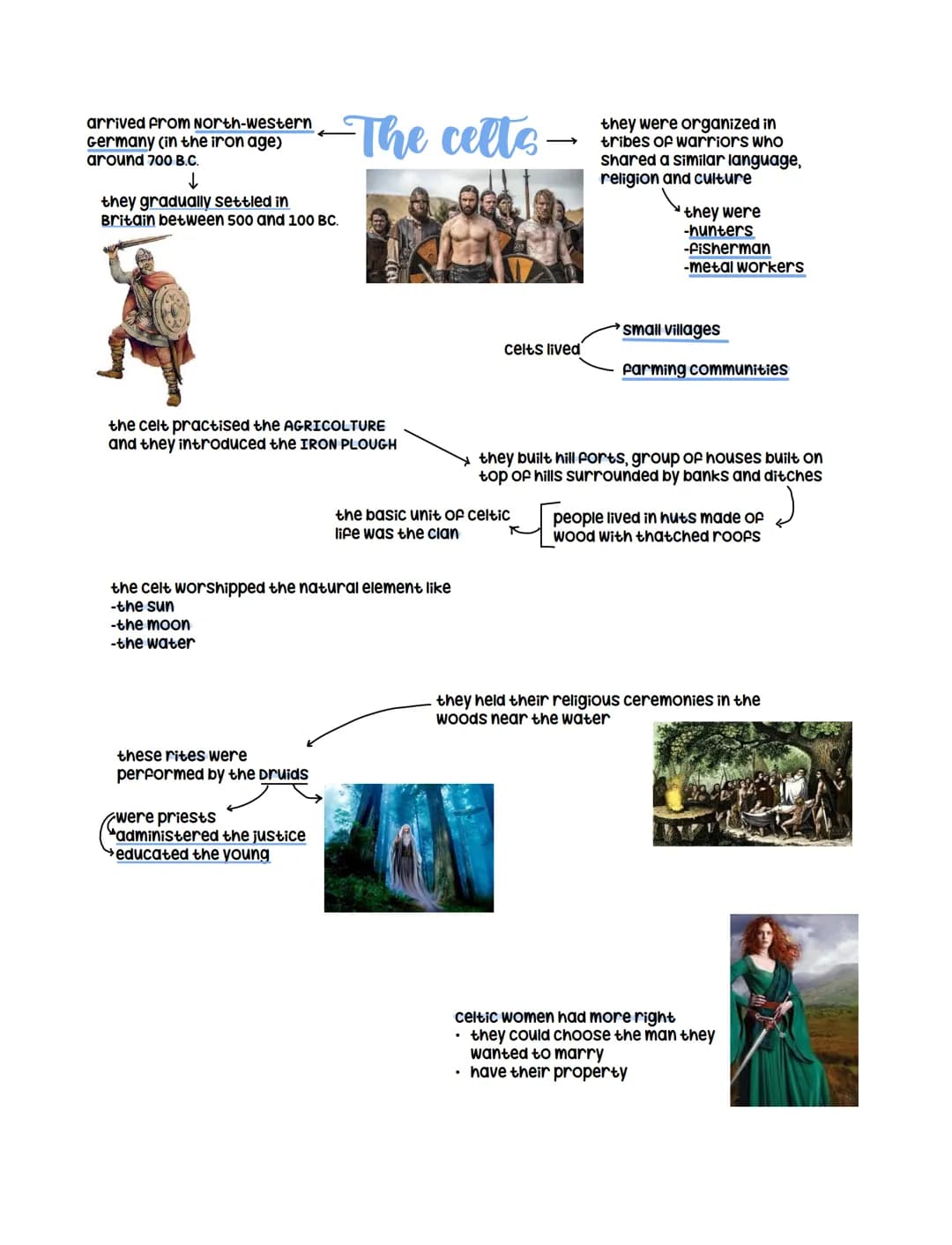 
<p>The Celts arrived from Northwestern Germany during the Iron Age, around 700 B.C. They gradually settled in Britain between 500 and 100 B