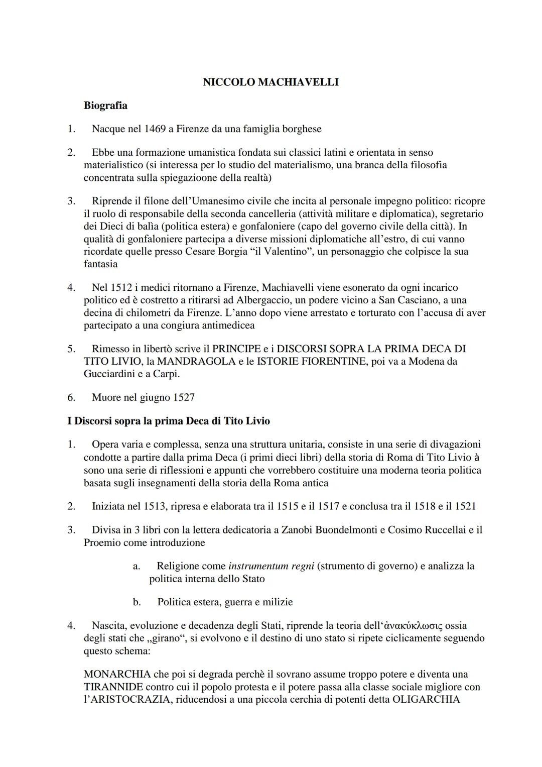 # Biografia

NICCOLO MACHIAVELLI

1.  Nacque nel 1469 a Firenze da una famiglia borghese

2.  Ebbe una formazione umanistica fondata sui cla