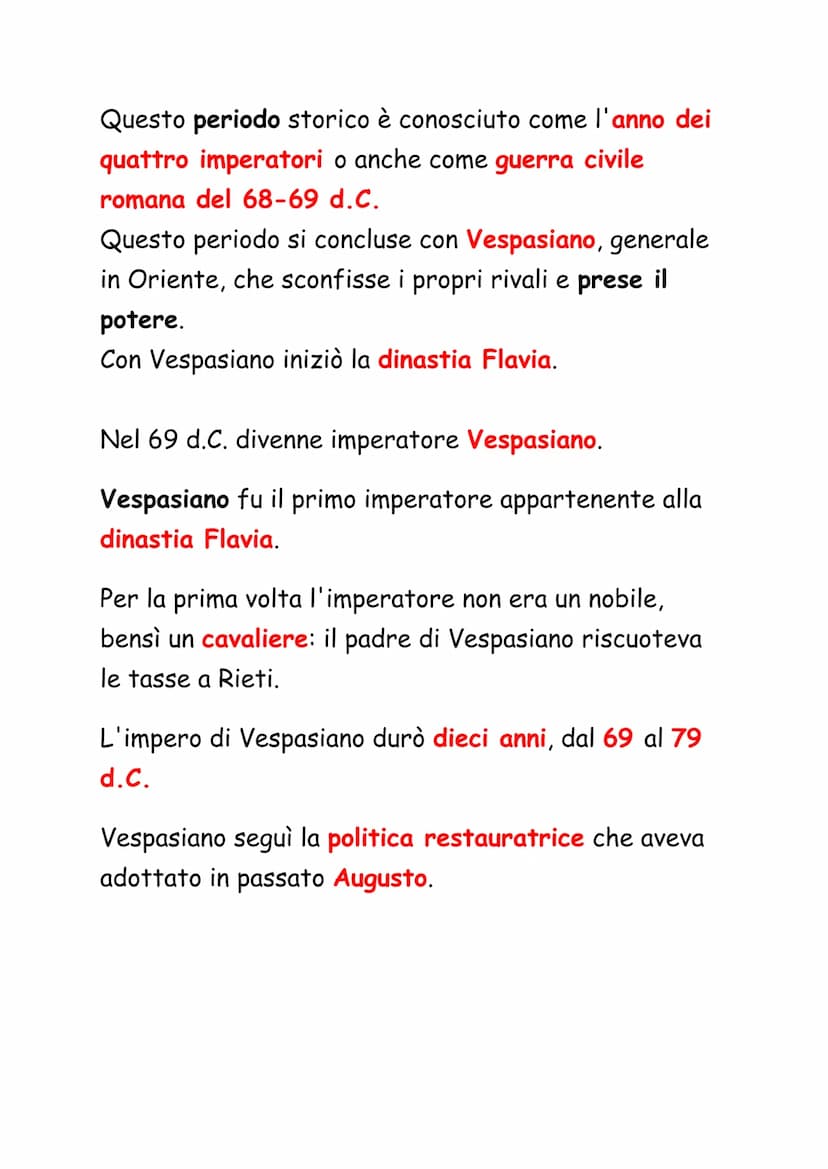 La Dinastia Flavia
Nerone non aveva figli, quindi alla sua morte venne a
mancare un legittimo successore.
La mancanza di un successore portò