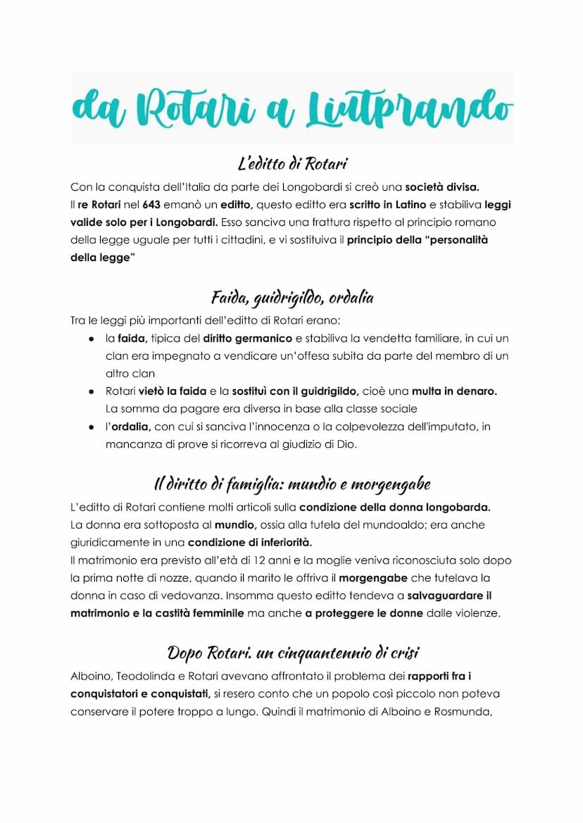 L'ultima invasione
germanica
Le origini dei Longobardi
I Longobardi furono l'ultimo popolo di stirpe germanica a invadere l'Italia. Erano
or
