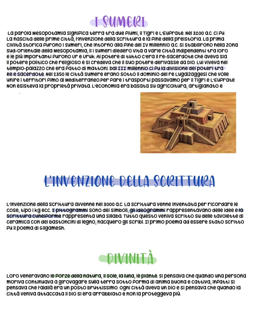 I SUMERI
La parola Mesopotamia significa terra tra due fiumi, il Tigri e L'Eufrate. Nel 3200 a.c. ci fu
La nascita delle prime città, l'inve