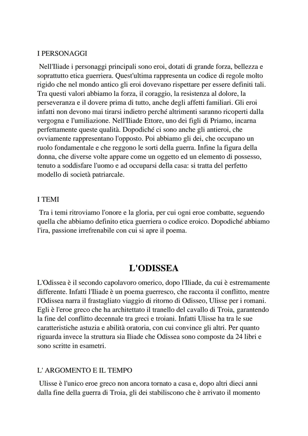 EPICA: I POEMI OMERICI
INTRODUZIONE: LA "QUESTIONE OMERICA".
Iliade e Odissea sono opere importantissime, non solo per la cultura greca ma
a