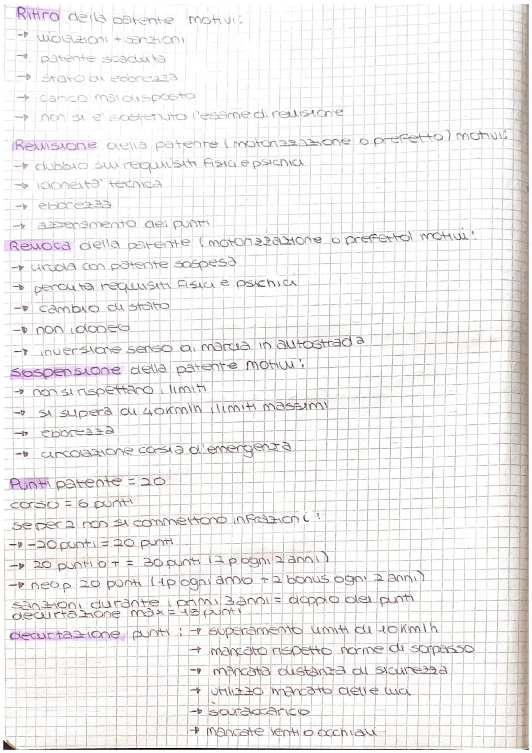 - Elementi per arcolare :
  - assicurazione
  - carta ou arcolazione
  - targa
  - segnale mobile di pericolo

- Tipologie du patenti:

- AM
