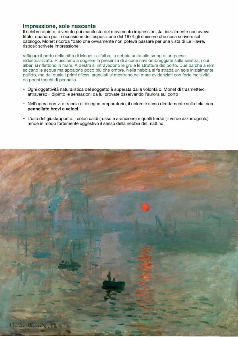 Impressionismo
movimento pittorico nato in Francia nella seconda metà del 19esimo secolo.
Claude Monet è l'autore del dipinto "Impression, s