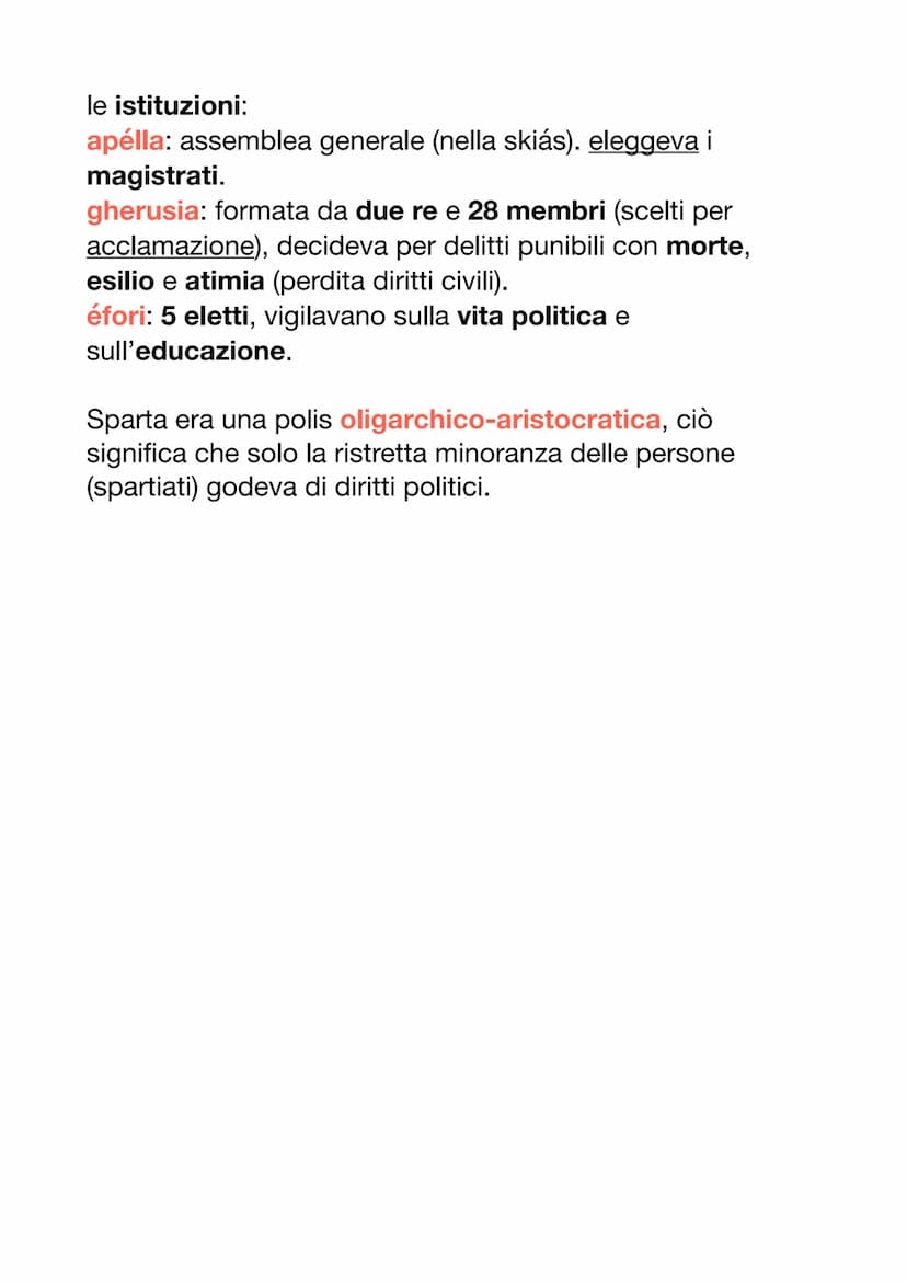 SPARTA
Sparta aveva un'aristocrazia militare: nella politica
contavano i soldati. Fu sempre con un attaccamento
conservatorio: non aperto ad