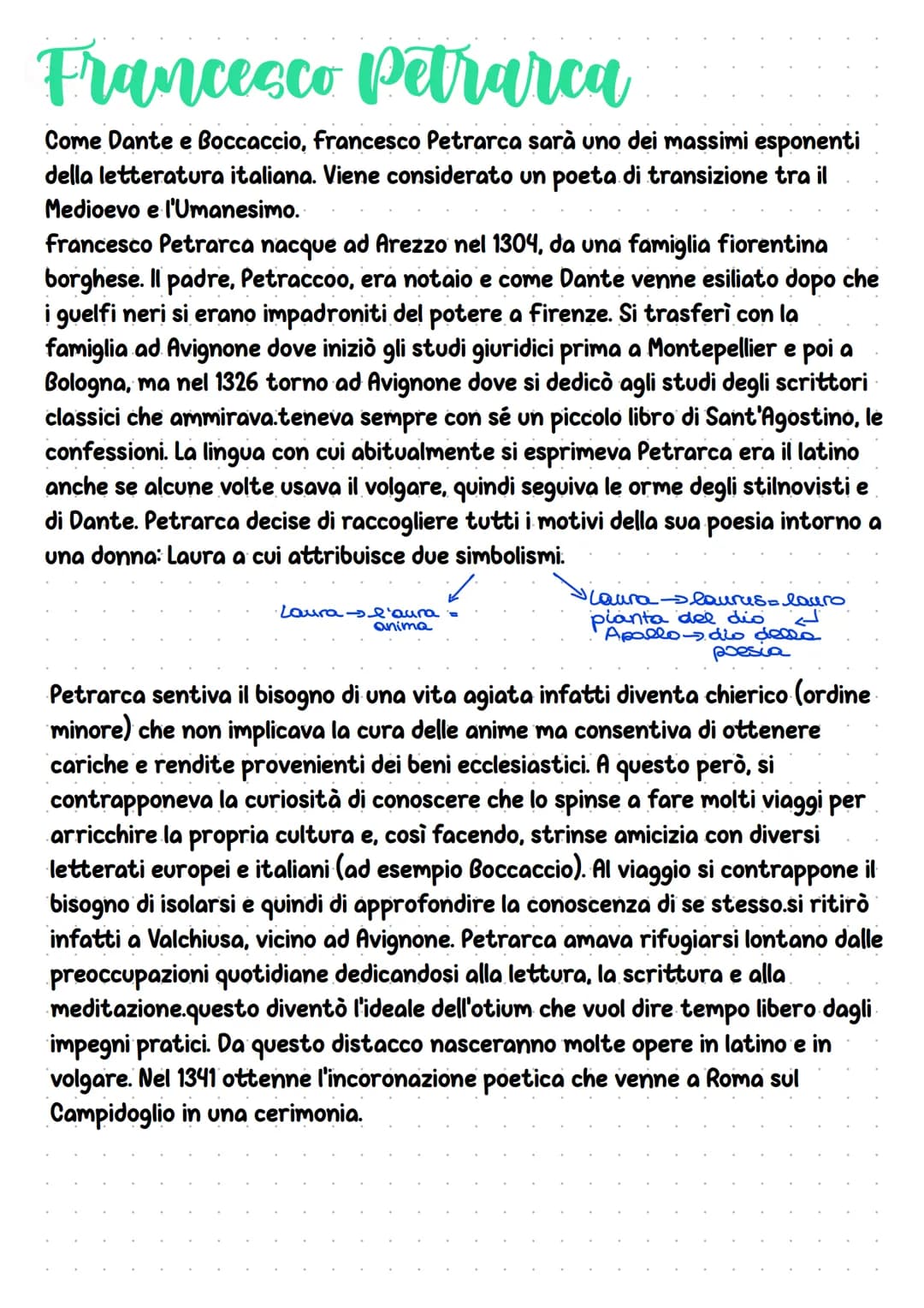 Francesco Petrarca
Come Dante e Boccaccio, francesco Petrarca sarà uno dei massimi esponenti
della letteratura italiana. Viene considerato u