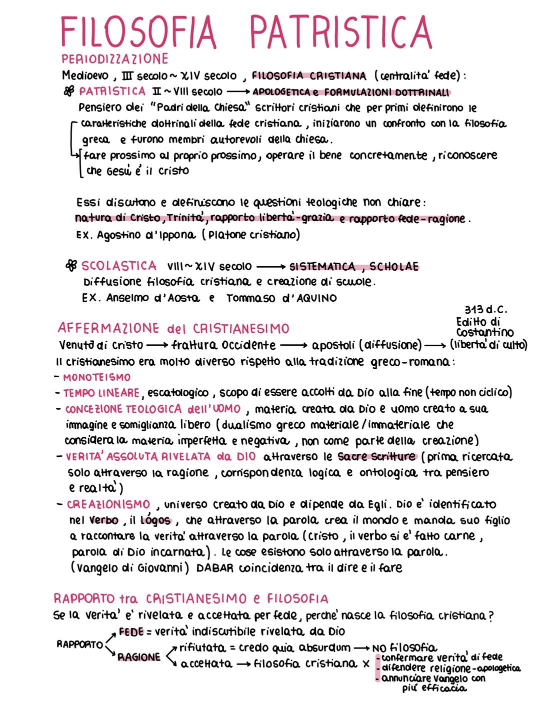 FILOSOFIA PATRISTICA
PERIODIZZAZIONE
Medioevo, III secolo XIV secolo FILOSOFIA CRISTIANA (centralita' fede):
PATRISTICA I~VIII secolo APOLOG