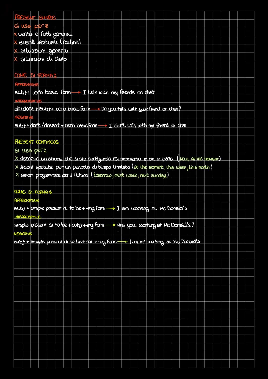 Past simple
si usa per descrivere azioni complute nel passato, quando nella frase c'è un espressione
di tempo che indica un momento del pass