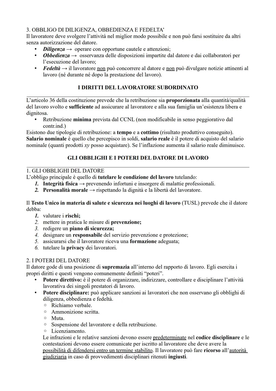 IL DIRITTO DEL LAVORO
1. TUTELA DEI LAVORATORI
Il lavoro è il mezzo di sussistenza per i lavoratori ed è elemento vitale dell'impresa e dell