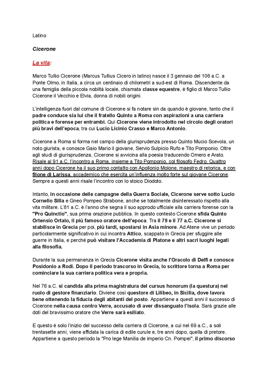 Letteratura latina - Cicerone (vita e opere)