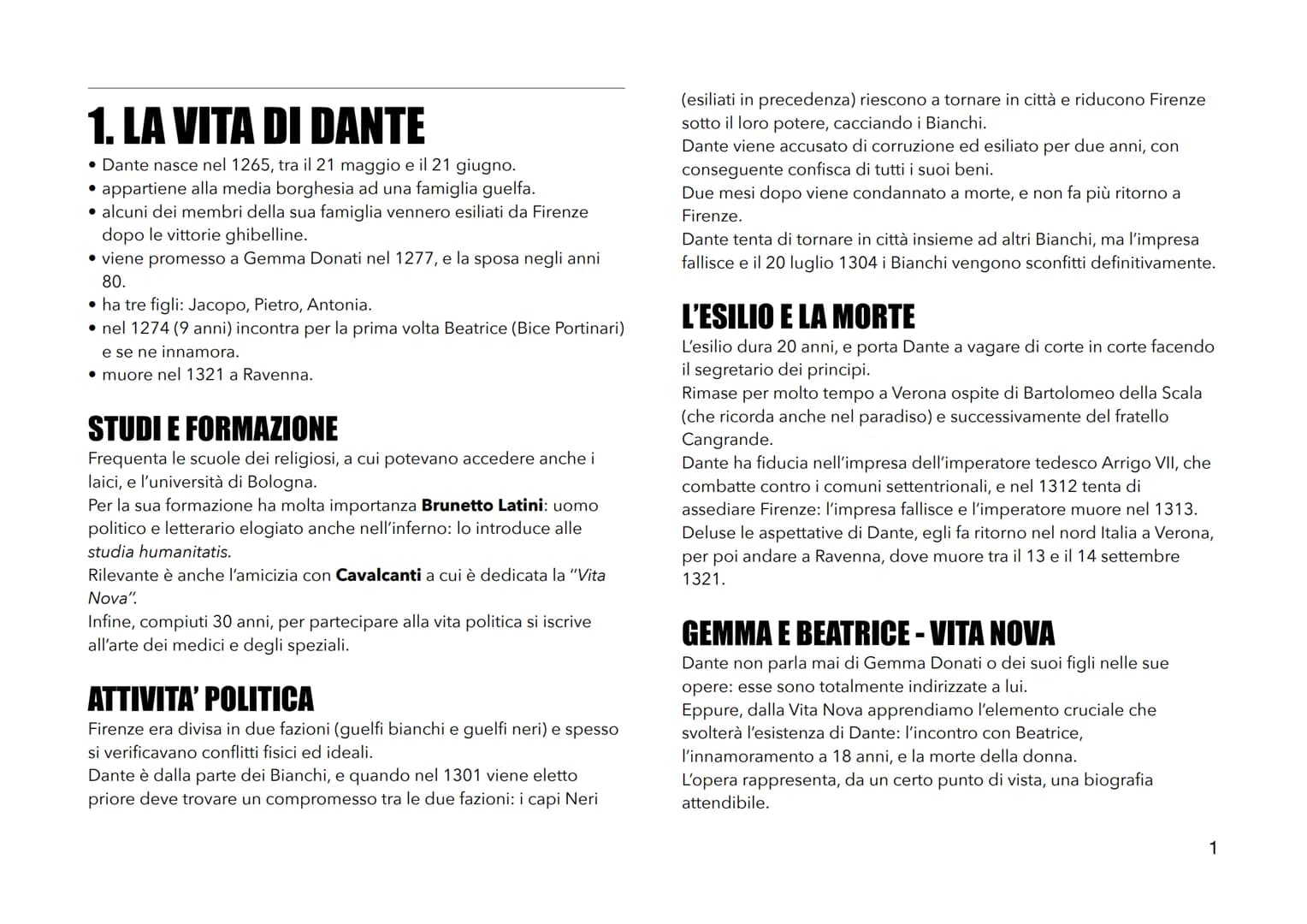 1.LA VITA DI DANTE
• Dante nasce nel 1265, tra il 21 maggio e il 21 giugno.
• appartiene alla media borghesia ad una famiglia guelfa.
• alcu