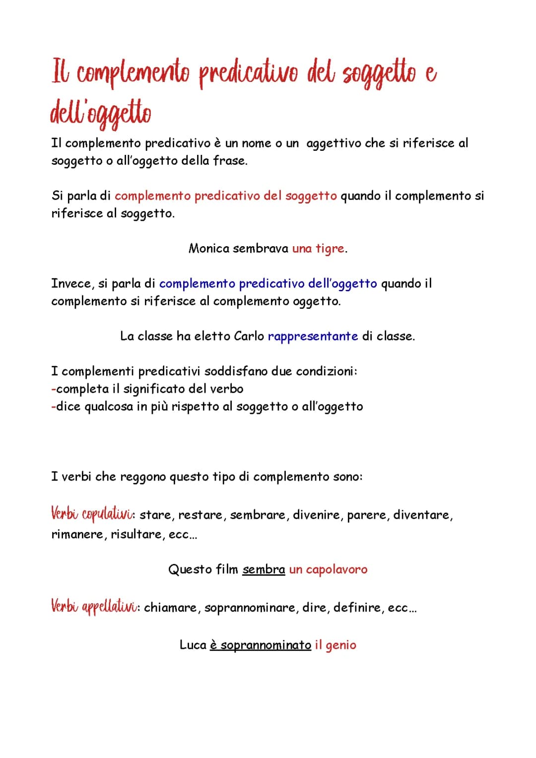 Complemento predicativo del soggetto e dell'oggetto