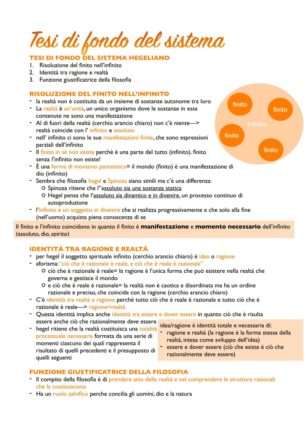 Tesi di fondo del sistema
TESI DI FONDO DEL SISTEMA HEGELIANO
I. Risoluzione del finito nell'infinito
2. Identità tra ragione e realtà
3. Fu