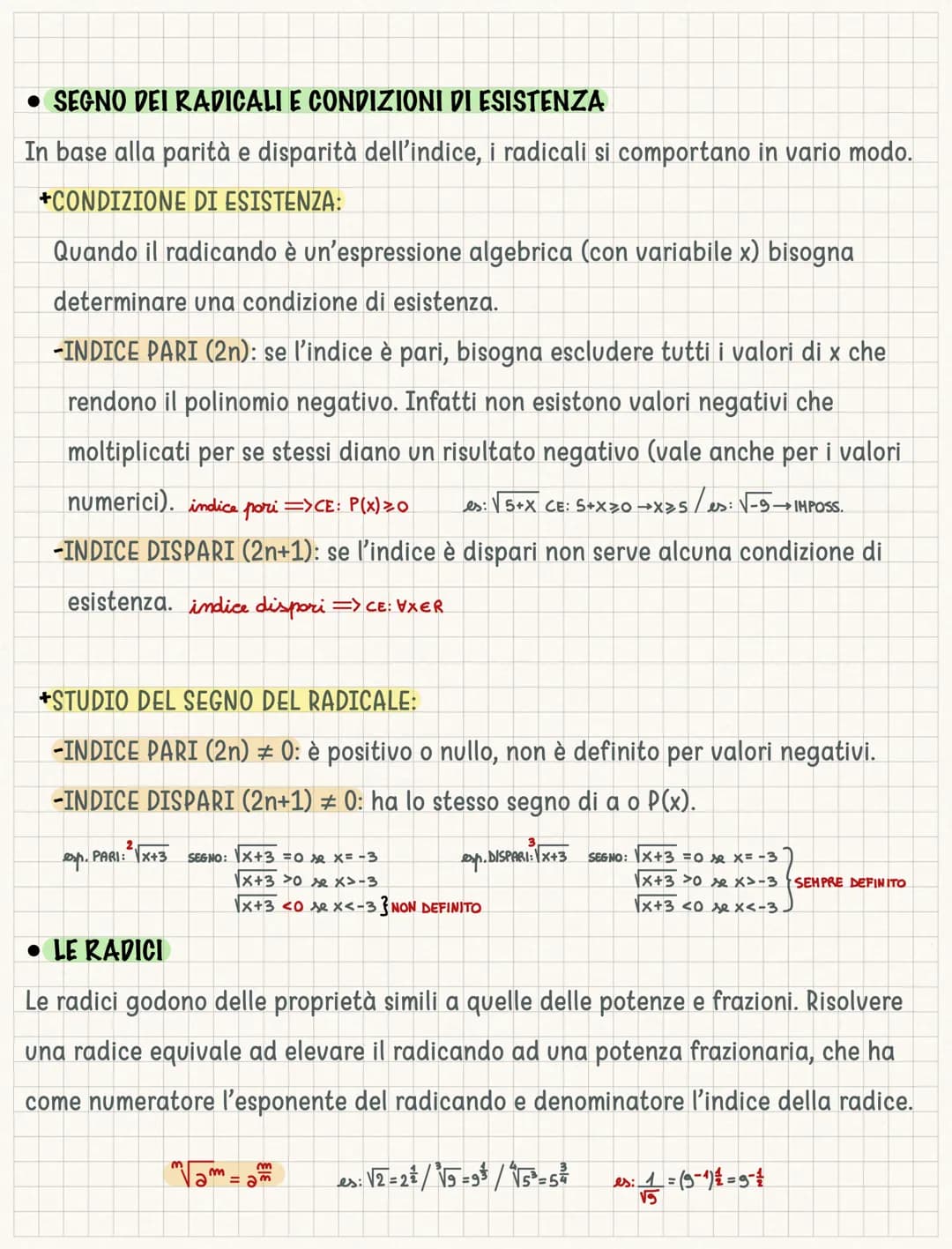 I radicali
Gli insiemi numerici principali sono 4: N (numeri naturali), 2 (numeri relativi), Q
(numeri razionali) ed R che li contiene tutti