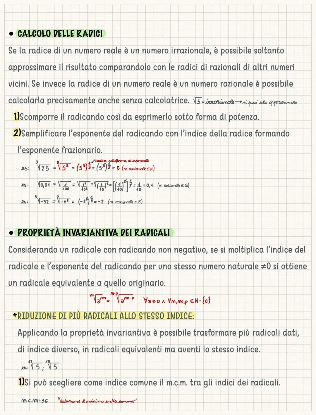 I radicali
Gli insiemi numerici principali sono 4: N (numeri naturali), 2 (numeri relativi), Q
(numeri razionali) ed R che li contiene tutti