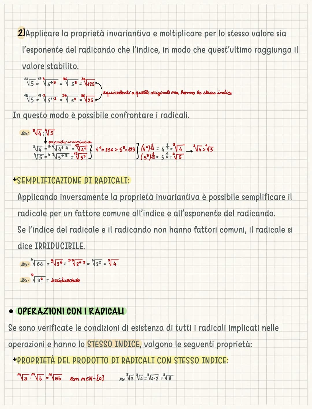 I radicali
Gli insiemi numerici principali sono 4: N (numeri naturali), 2 (numeri relativi), Q
(numeri razionali) ed R che li contiene tutti