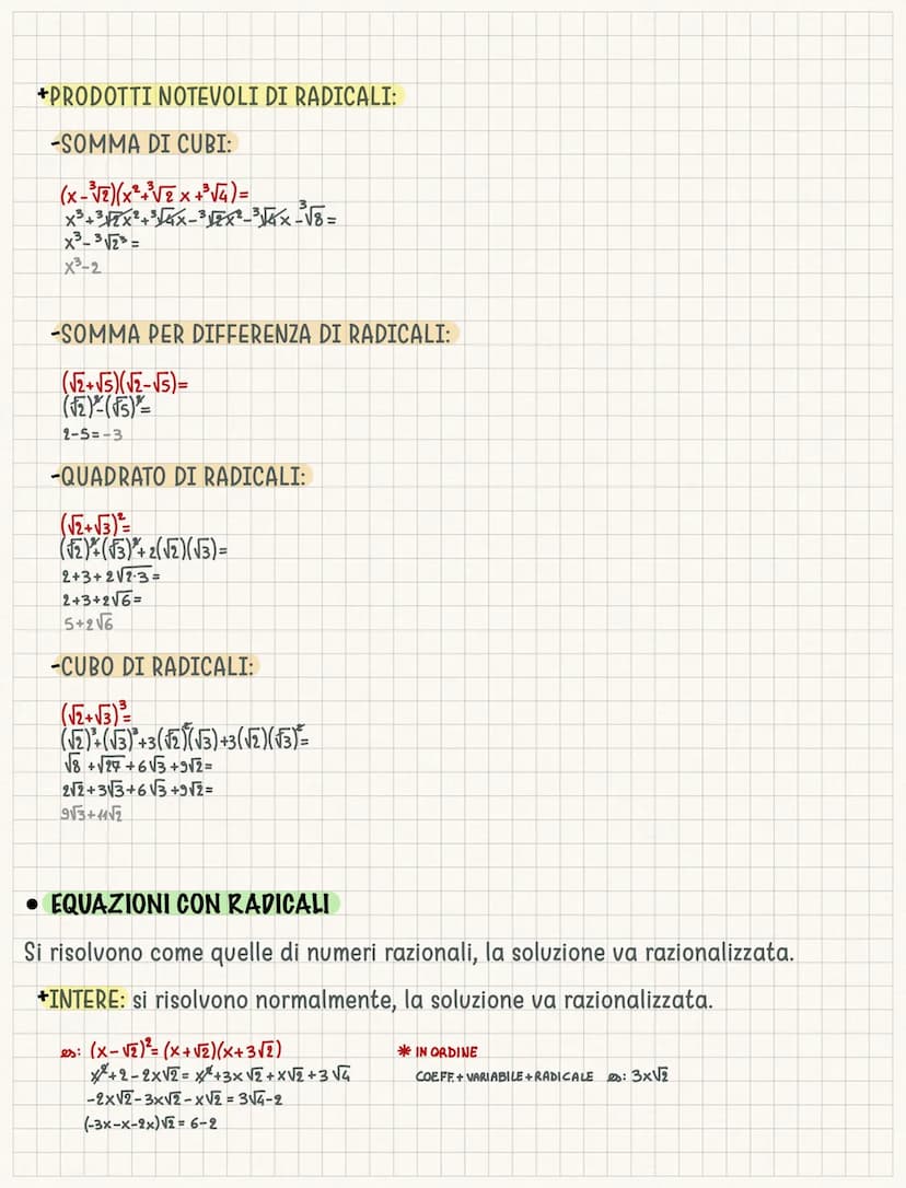 I radicali
Gli insiemi numerici principali sono 4: N (numeri naturali), 2 (numeri relativi), Q
(numeri razionali) ed R che li contiene tutti